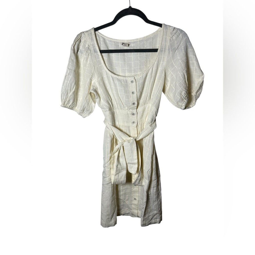 Billabong Ivory Button Front Mini‎ Dress Women’s Small Short Sleeve Tie Waist - Picture 2 of 9